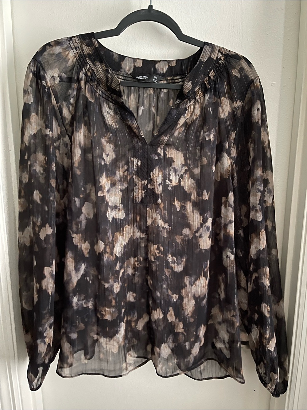 Simply Vera Vera Wang Sheer Blouse - Black & Taupe